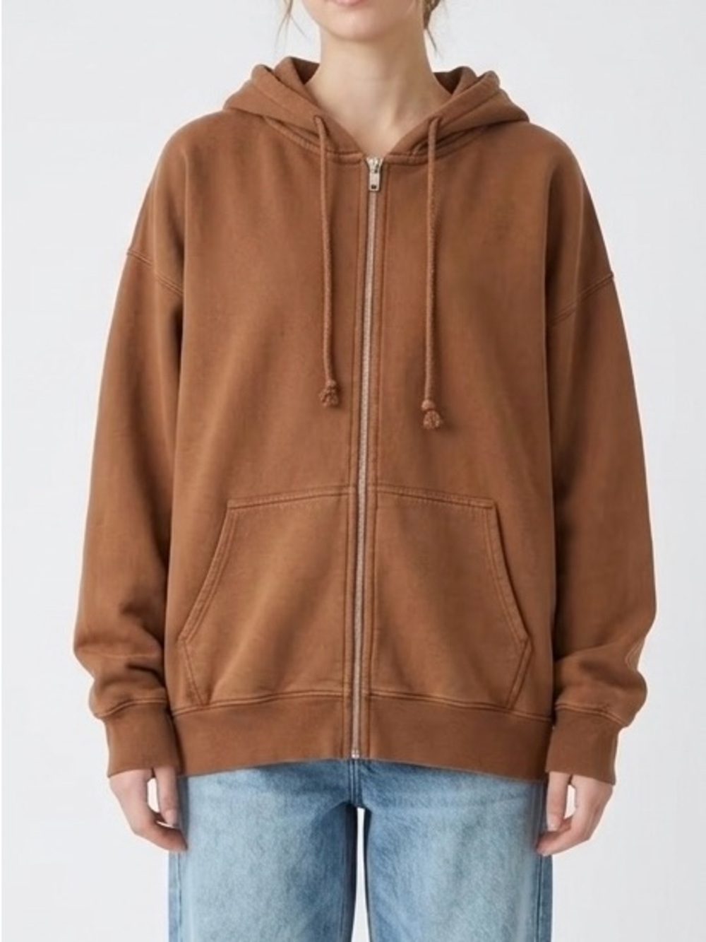 Brandy Melville Brown Christy Hoodie Oversized Zip Up Elevated Casual Basic